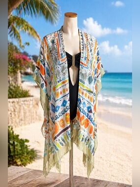 Styline Kimono Cover Up Sheer Beach Swim Wrap Boho Lightweight OS NWT.